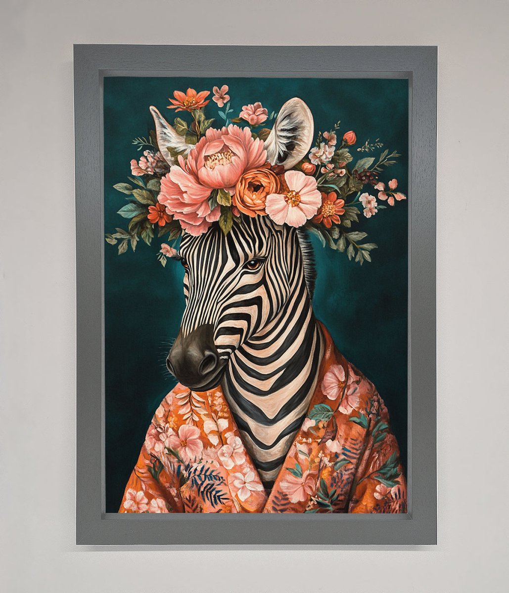 Kimono Zebra Flowers Framed Wall Art - Zestio