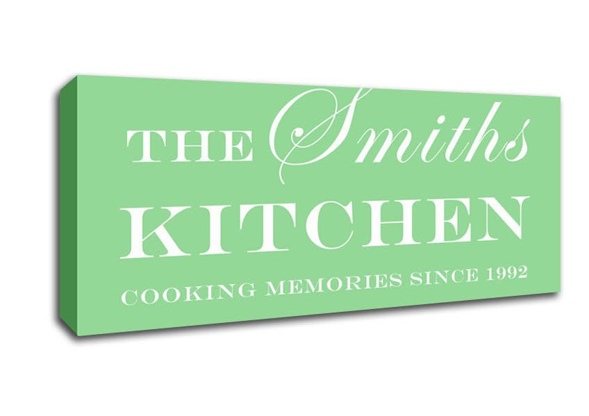 Kitchen Quote Your Family Name And Date Kitchen Green Canvas Wall Art - Zestio