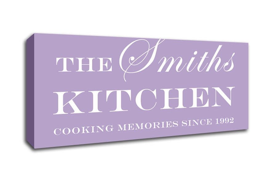Kitchen Quote Your Family Name And Date Kitchen Lilac Canvas Wall Art - Zestio