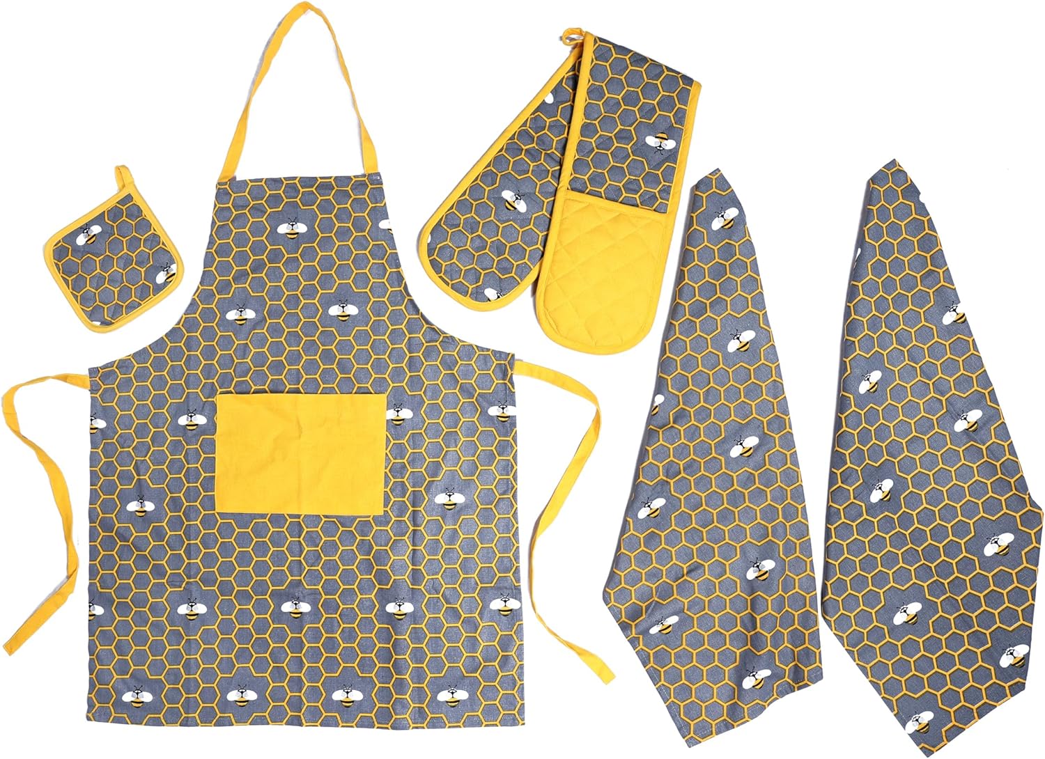 OLIVIA ROCCO Kitchen Sets With Apron Double Oven Gloves Towel Set Oven Mitts Pot Holder Five Piece Heat Resistant For Home Baking