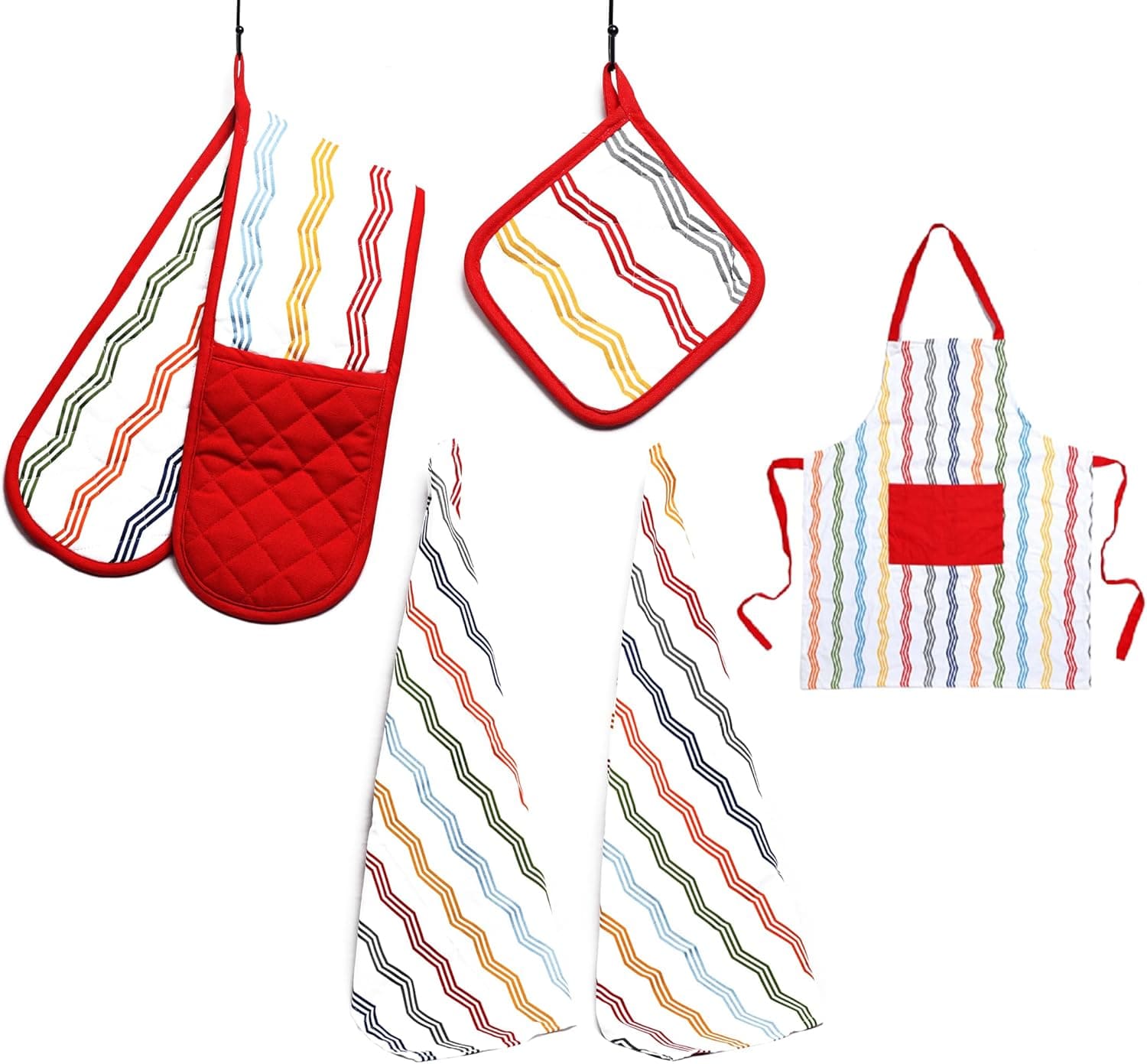 OLIVIA ROCCO Kitchen Sets With Apron Double Oven Gloves Towel Set Oven Mitts Pot Holder Five Piece Heat Resistant For Home Baking