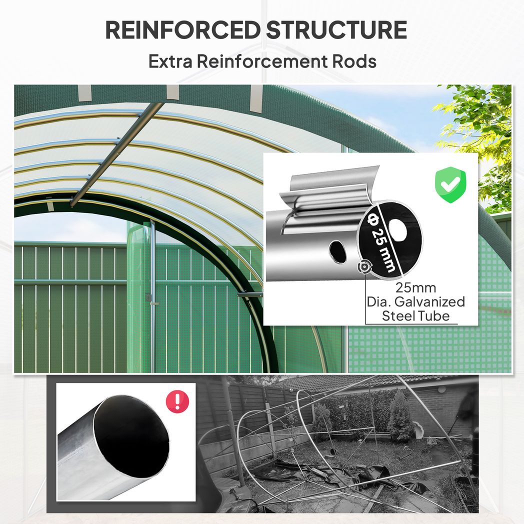 Outsunny Tunnel Greenhouse Upgraded Structure, Hinged Doors, 4 x 3(m)