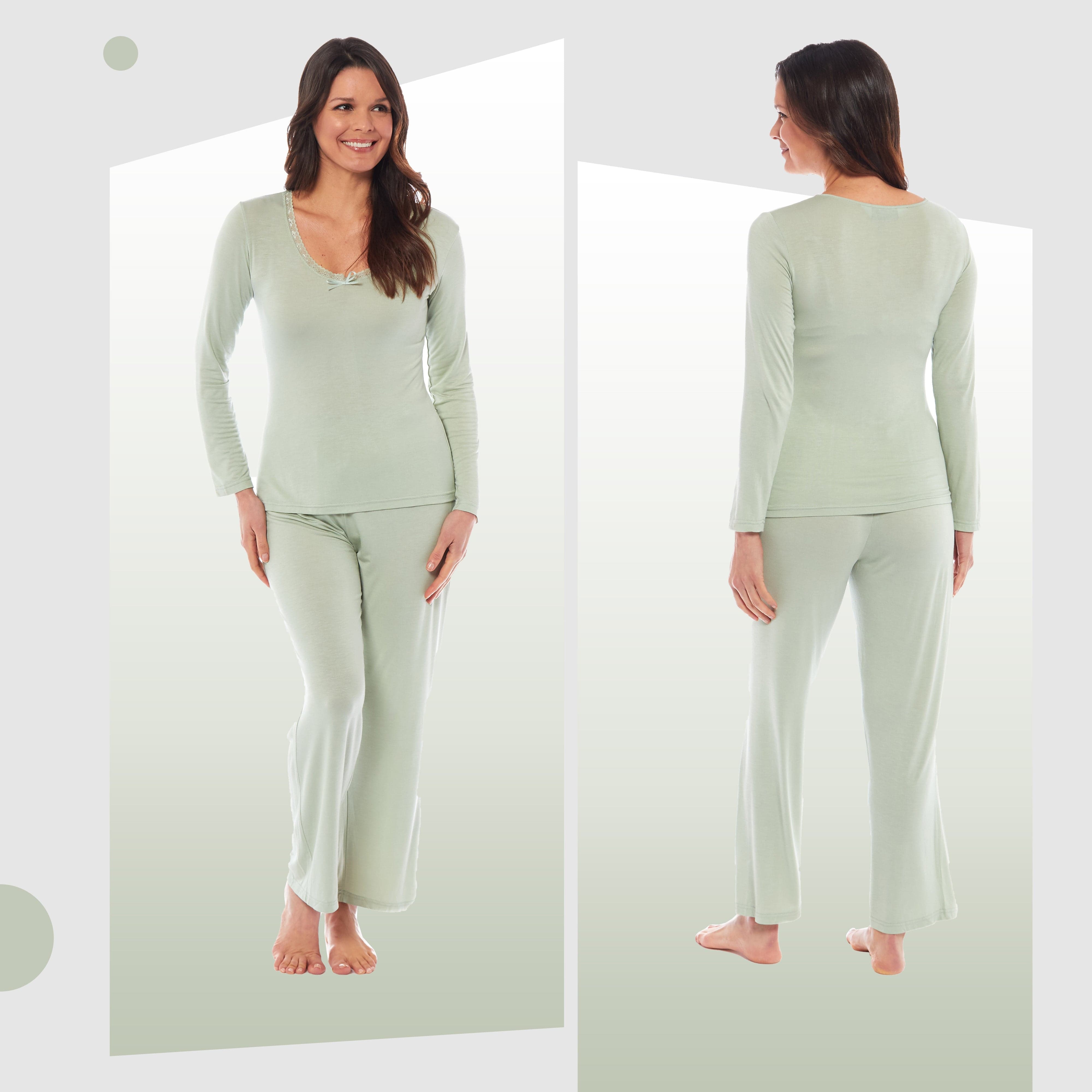 OLIVIA ROCCO Ladies Long Sleeve Pyjama Set Ultra Soft Viscose Spandex Black Green Nightwear UK Sizes 8 to 22 Daisy Dreamer