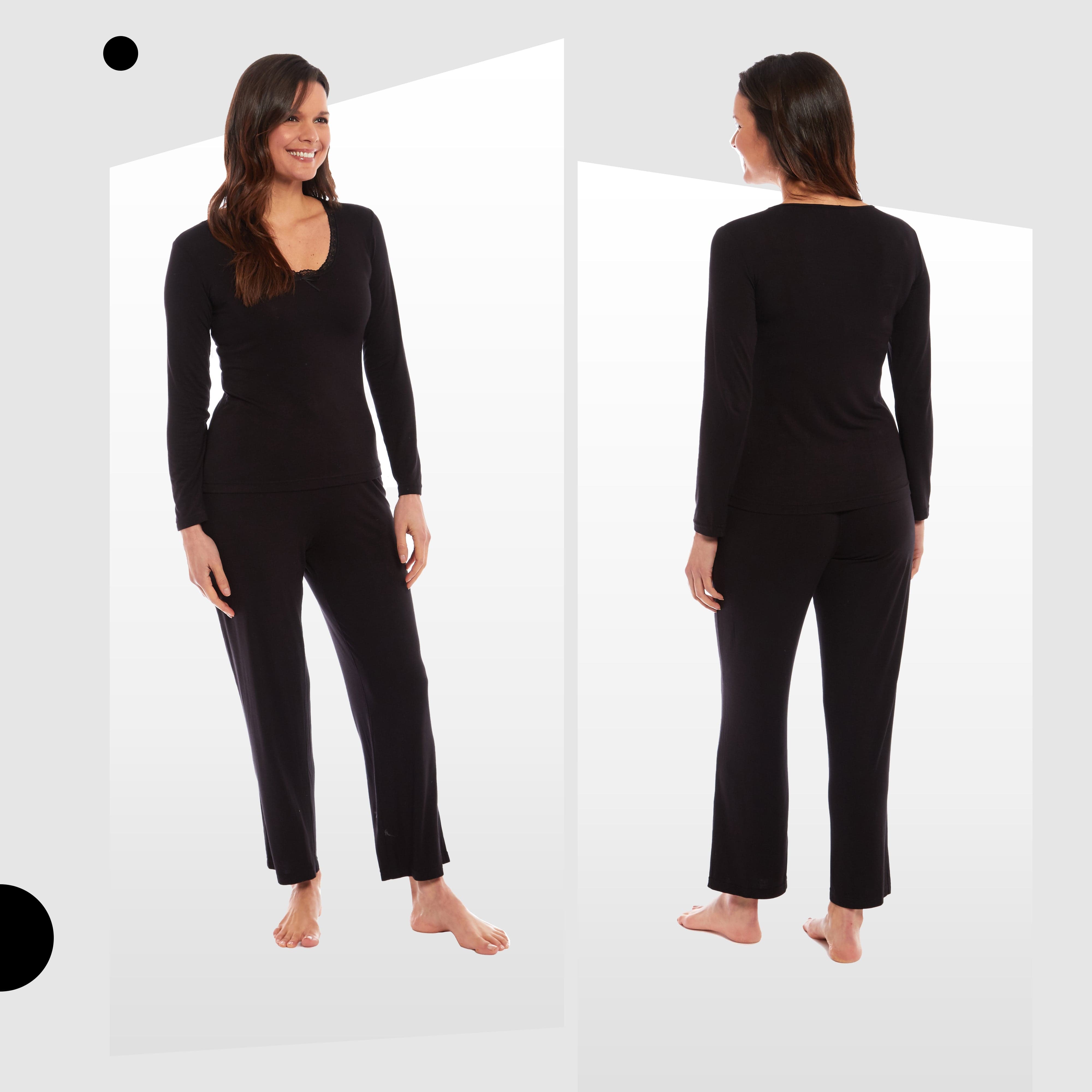 OLIVIA ROCCO Ladies Long Sleeve Pyjama Set Ultra Soft Viscose Spandex Black Green Nightwear UK Sizes 8 to 22 Daisy Dreamer