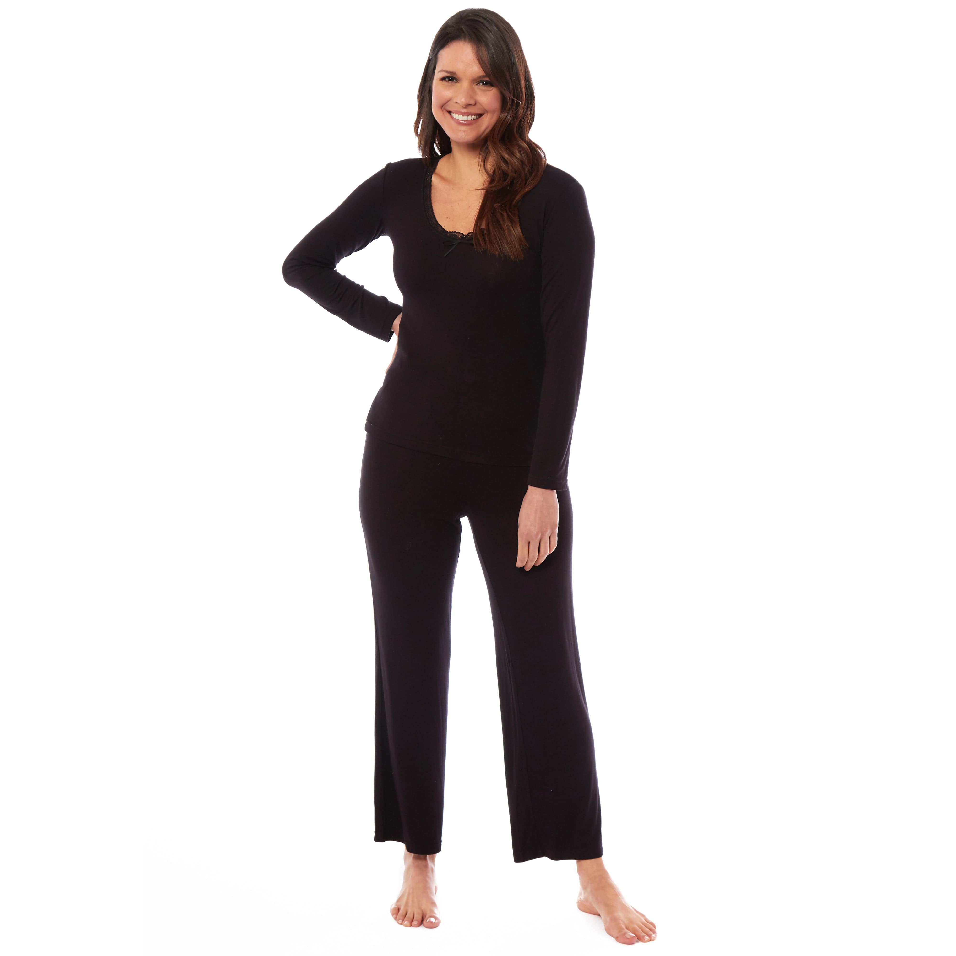 OLIVIA ROCCO Ladies Long Sleeve Pyjama Set Ultra Soft Viscose Spandex Black Green Nightwear UK Sizes 8 to 22 Daisy Dreamer