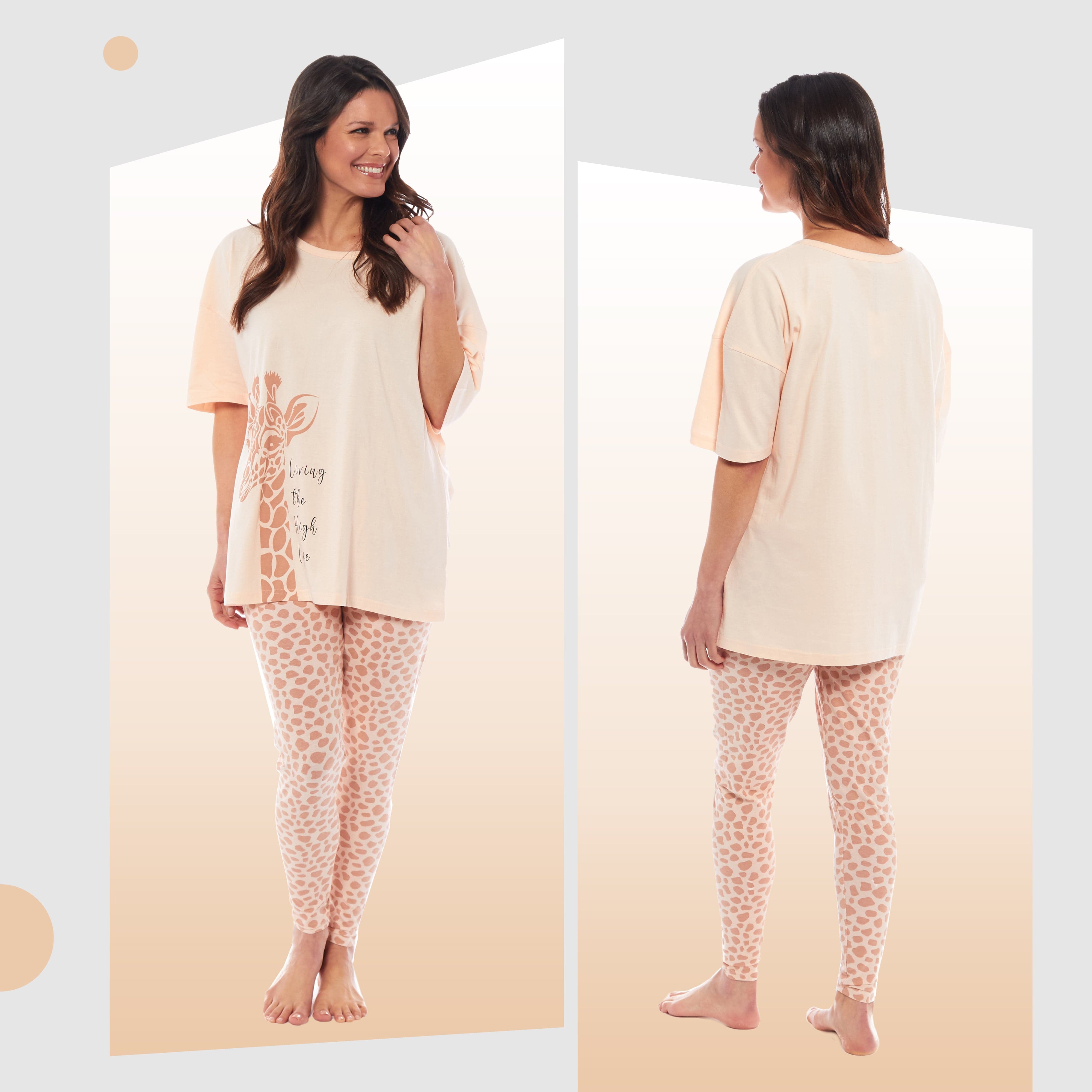OLIVIA ROCCO Ladies Oversized Cotton T Shirt And Leggings PJ Set With Giraffe And Zebra Prints Loungewear Sleepwear Soft Cotton Comfort