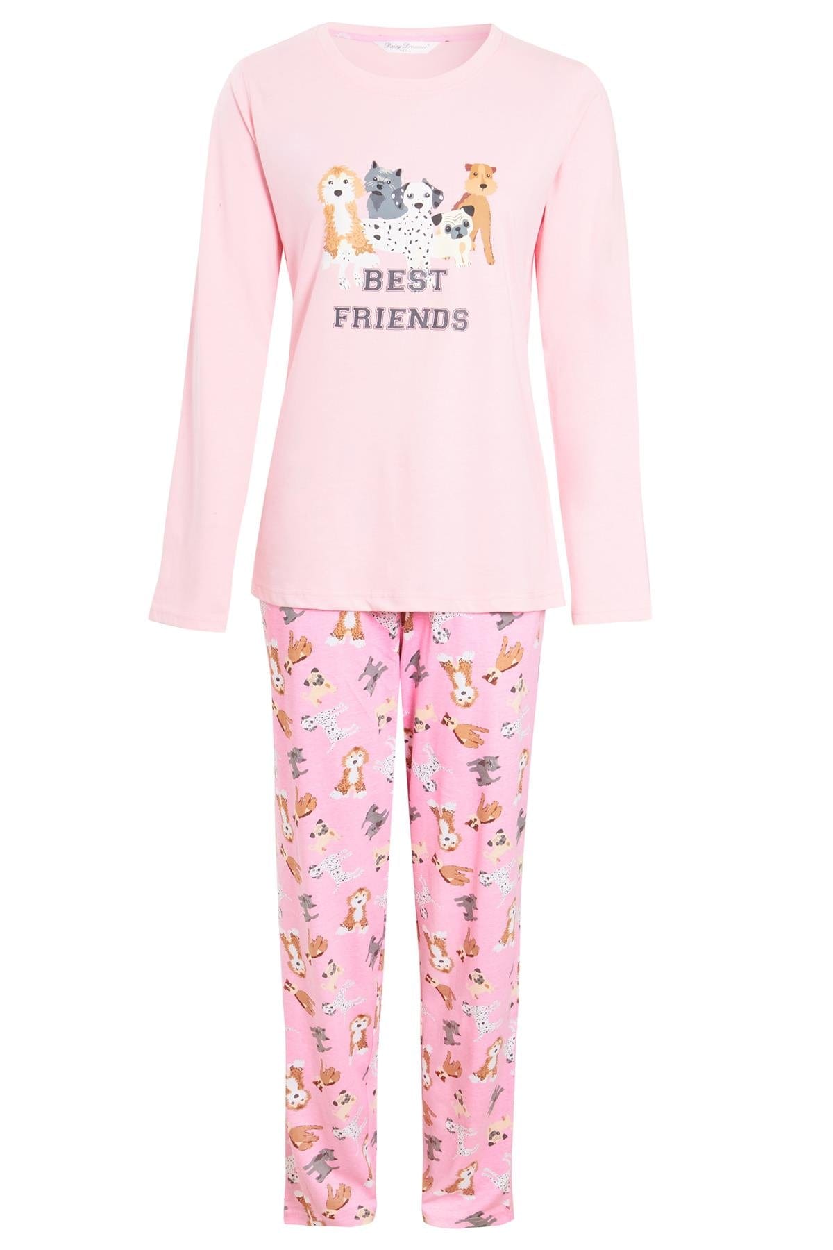 OLIVIA ROCCO Pajama Set Pink Dog Print Jersey Cotton Long Sleeve Sleepwear Womens Loungewear Multiple Sizes Soft Comfortable Relaxed Fit
