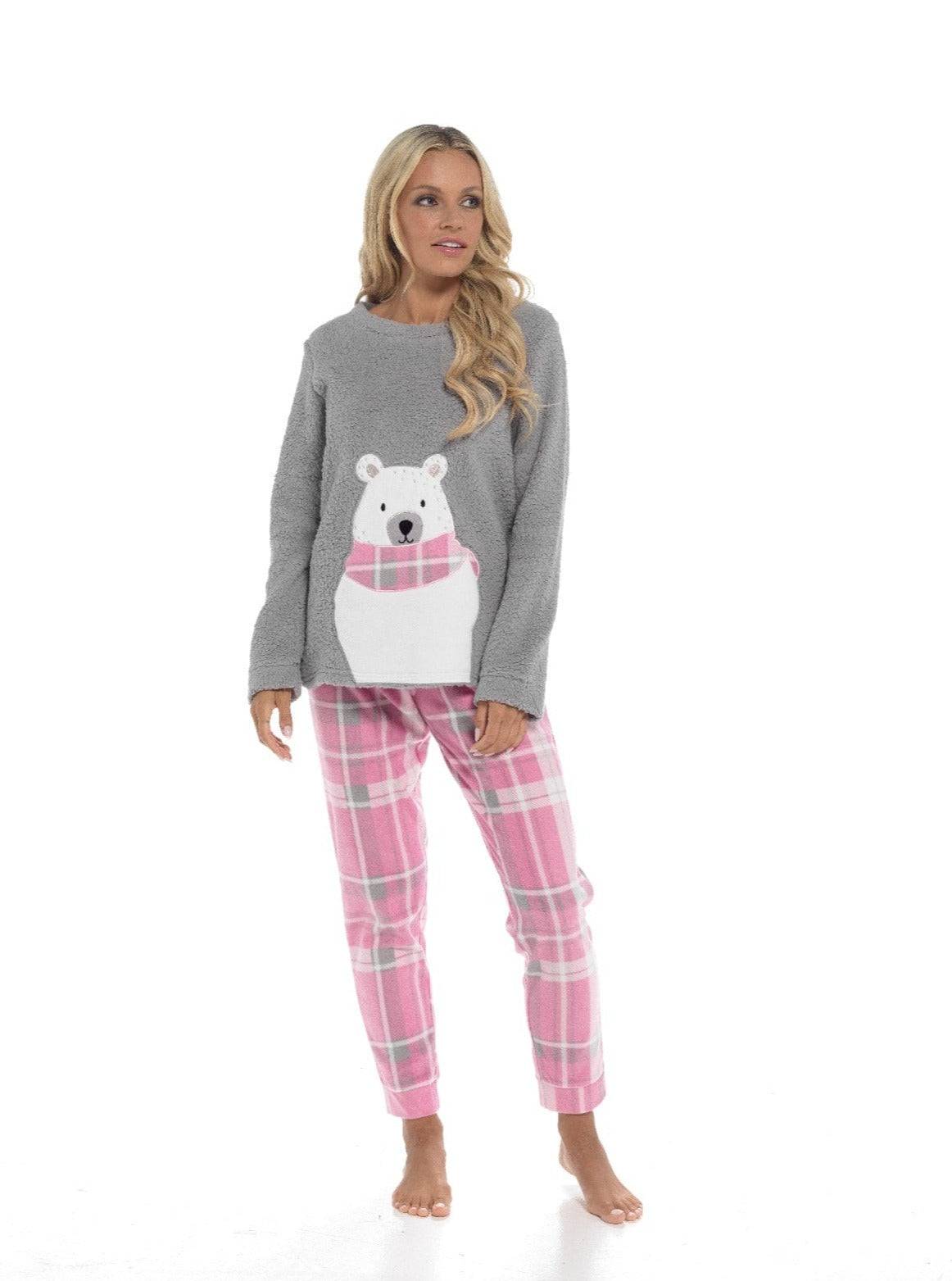 OLIVIA ROCCO Pajama Set Ultra-Soft Fleece Polar Bear Print With Elasticated Bottoms For Women Long-Sleeve Top Warm Cosy Loungewear Multiple Sizes