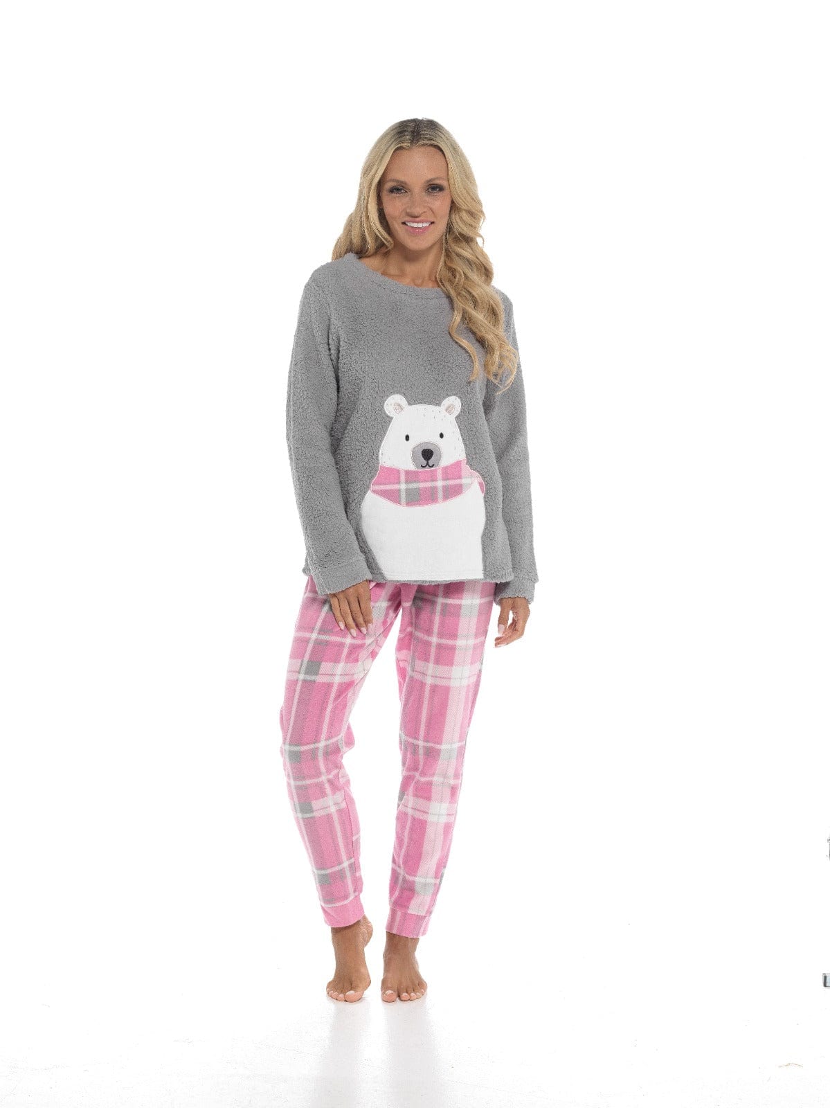 OLIVIA ROCCO Pajama Set Ultra-Soft Fleece Polar Bear Print With Elasticated Bottoms For Women Long-Sleeve Top Warm Cosy Loungewear Multiple Sizes