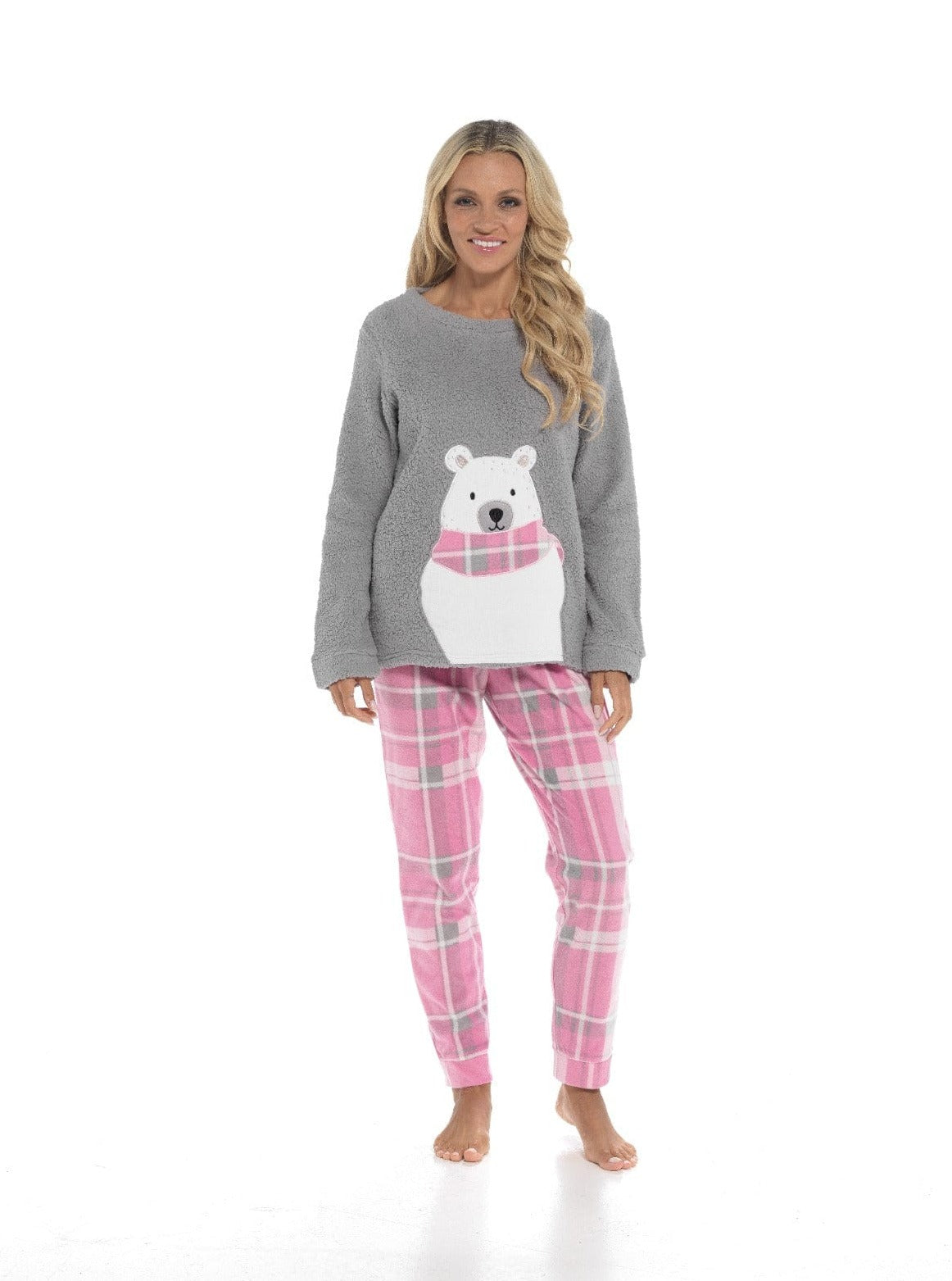 OLIVIA ROCCO Pajama Set Ultra-Soft Fleece Polar Bear Print With Elasticated Bottoms For Women Long-Sleeve Top Warm Cosy Loungewear Multiple Sizes