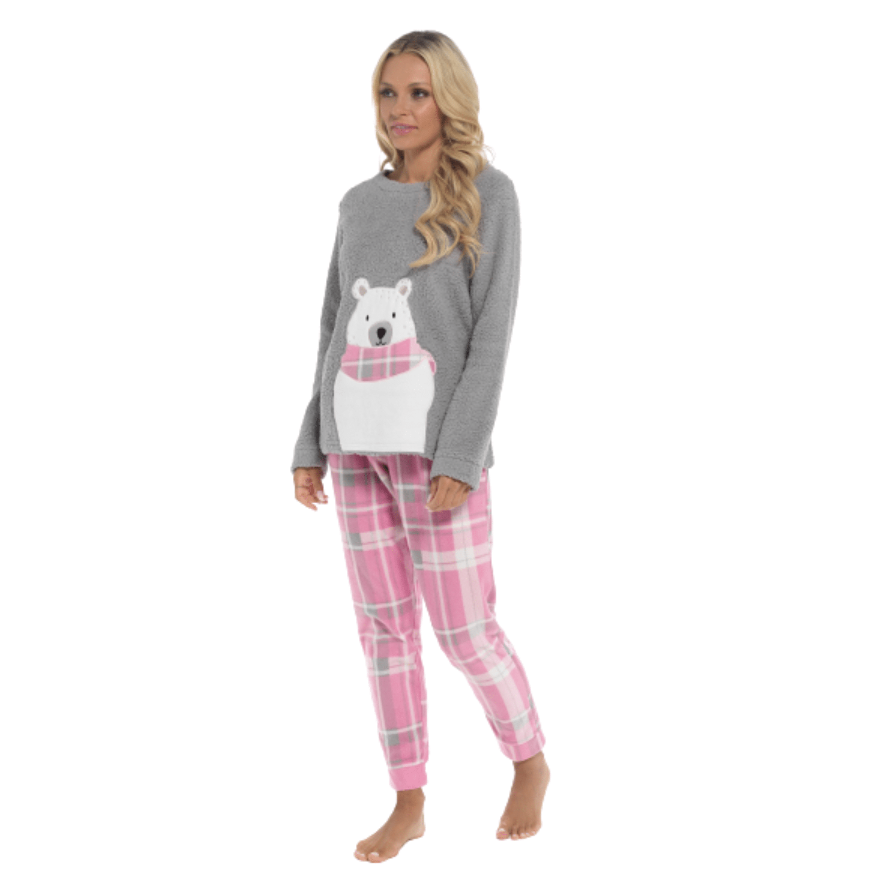 OLIVIA ROCCO Pajama Set Ultra-Soft Fleece Polar Bear Print With Elasticated Bottoms For Women Long-Sleeve Top Warm Cosy Loungewear Multiple Sizes