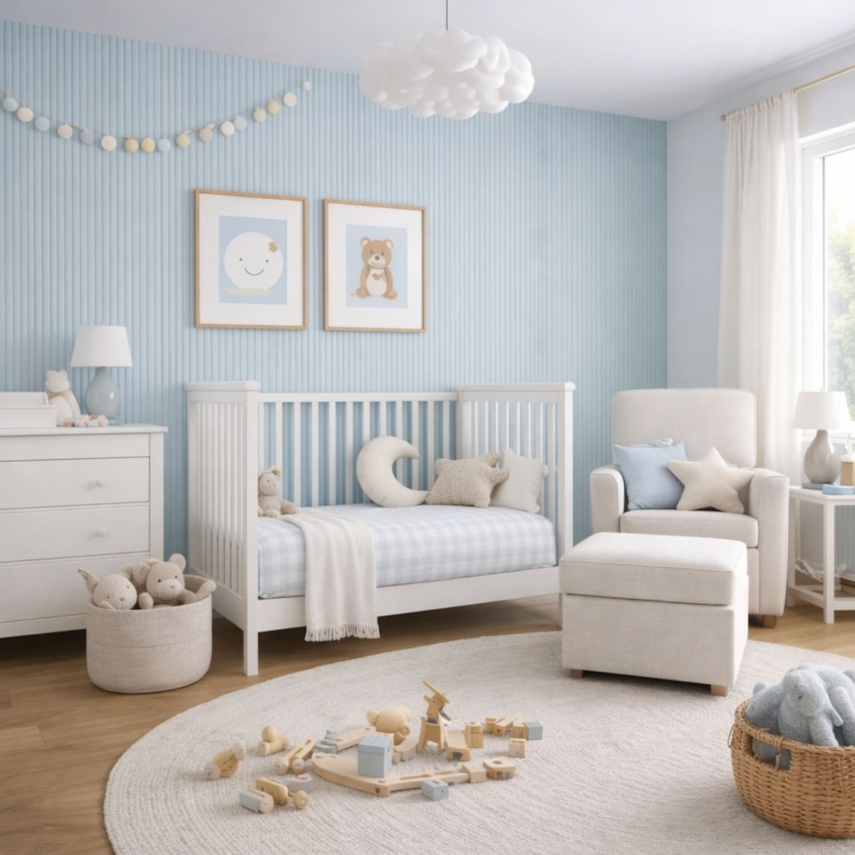 Large Fluted Wall Panels in Baby Blue - 240cm x 60cm - Zestio