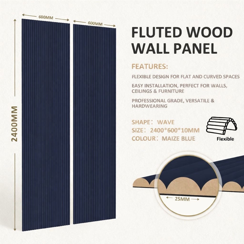Large Fluted Wall Panels in Blue Maize - 240cm x 60cm - Zestio