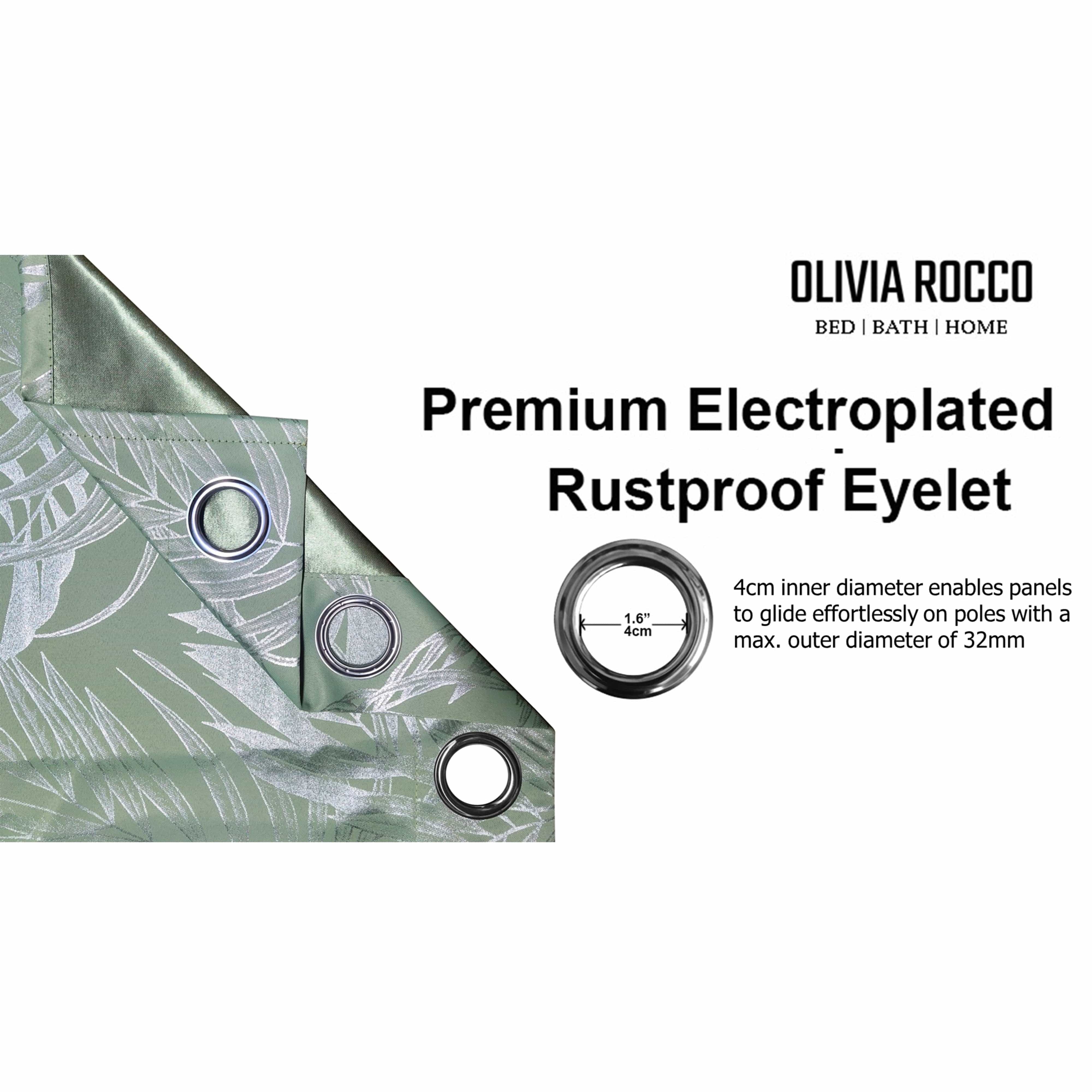 OLIVIA ROCCO Leaf Sage Green Sparkle Blackout Curtains With Thermal Insulation Eyelet Drapes Super Soft Fabric 2 Panels Room Darkening