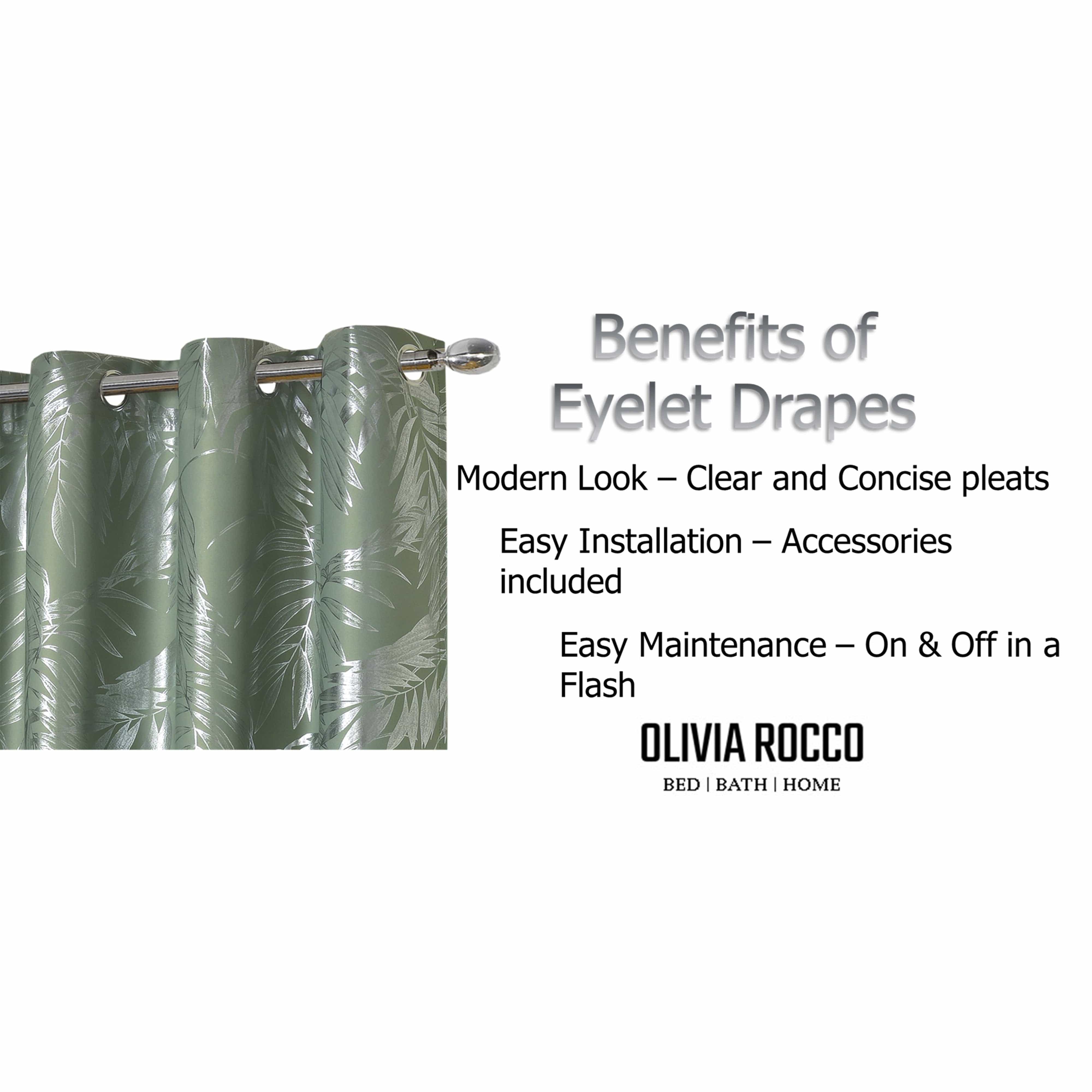 OLIVIA ROCCO Leaf Sage Green Sparkle Blackout Curtains With Thermal Insulation Eyelet Drapes Super Soft Fabric 2 Panels Room Darkening