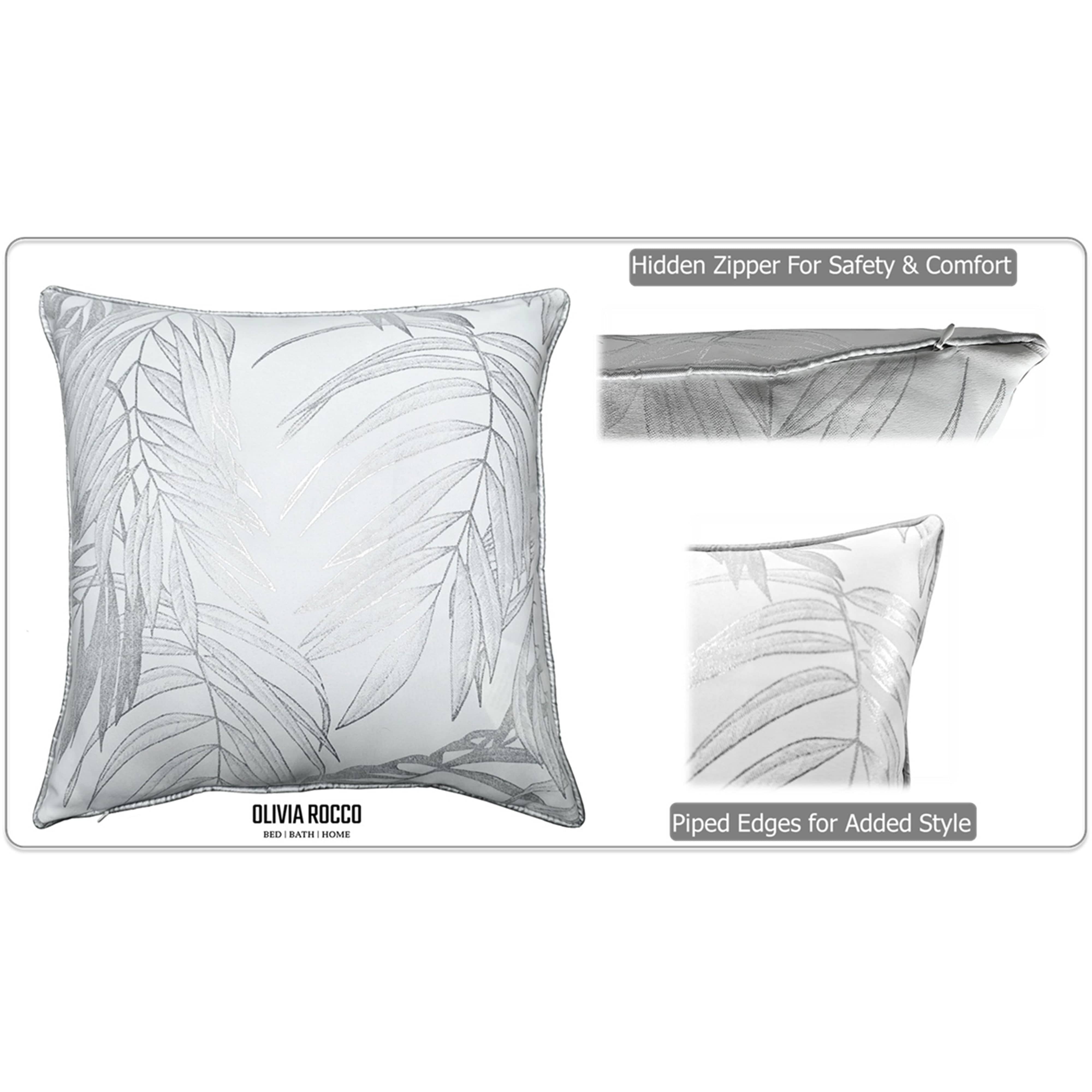 OLIVIA ROCCO Leaf Sparkle Set Of 2 Cushion Covers Leaf White Modern Decorative Throw Pillow Cases For Sofa And Bed Decor