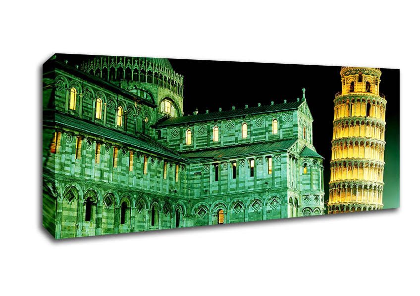 Leaning Tower Of Pisa Green Hue Canvas Wall Art - Zestio