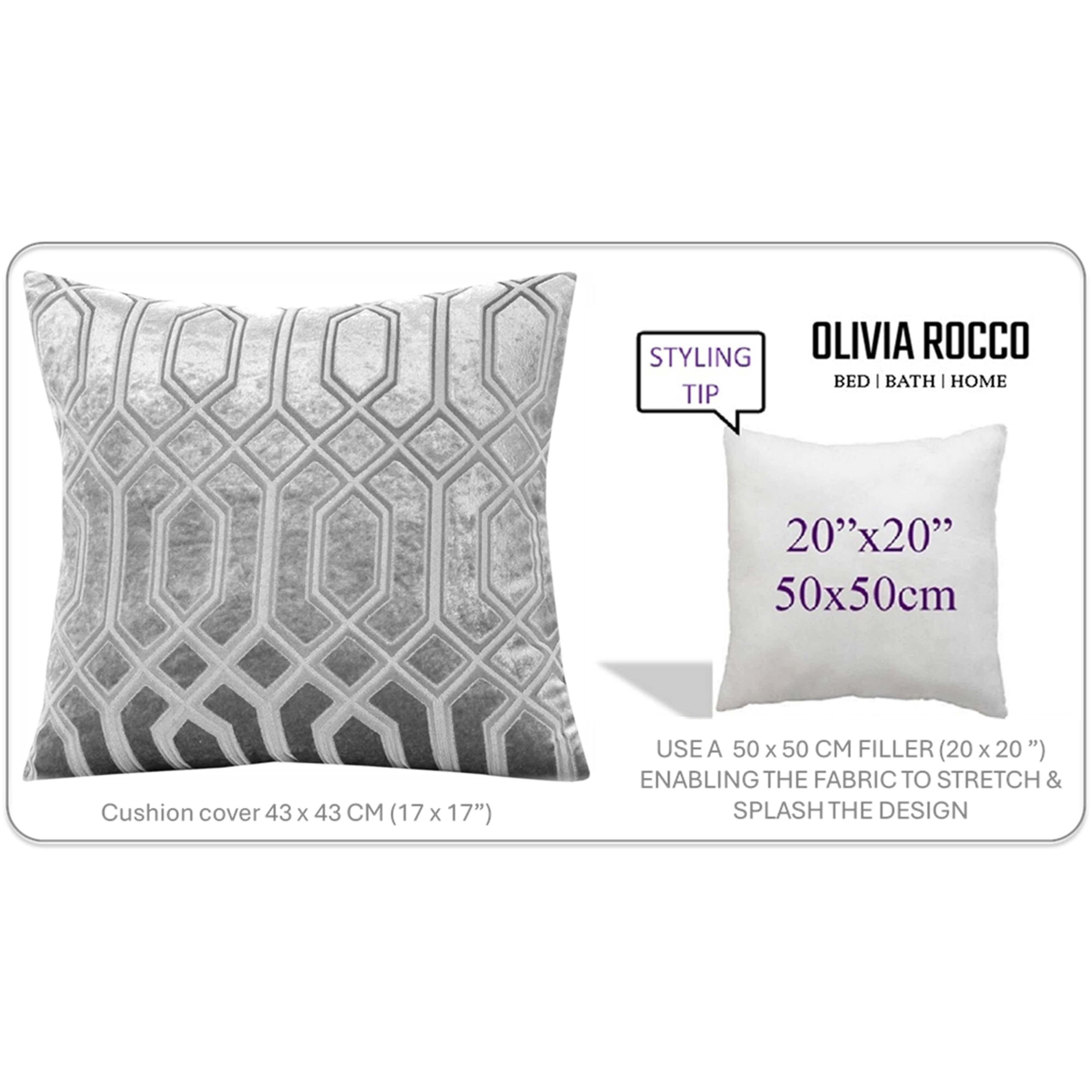 OLIVIA ROCCO Luxe Geo Velvet Cushion Covers 2 Pack Grey Geometric Textured Decorative Cushions For Sofa Bed And Living Room