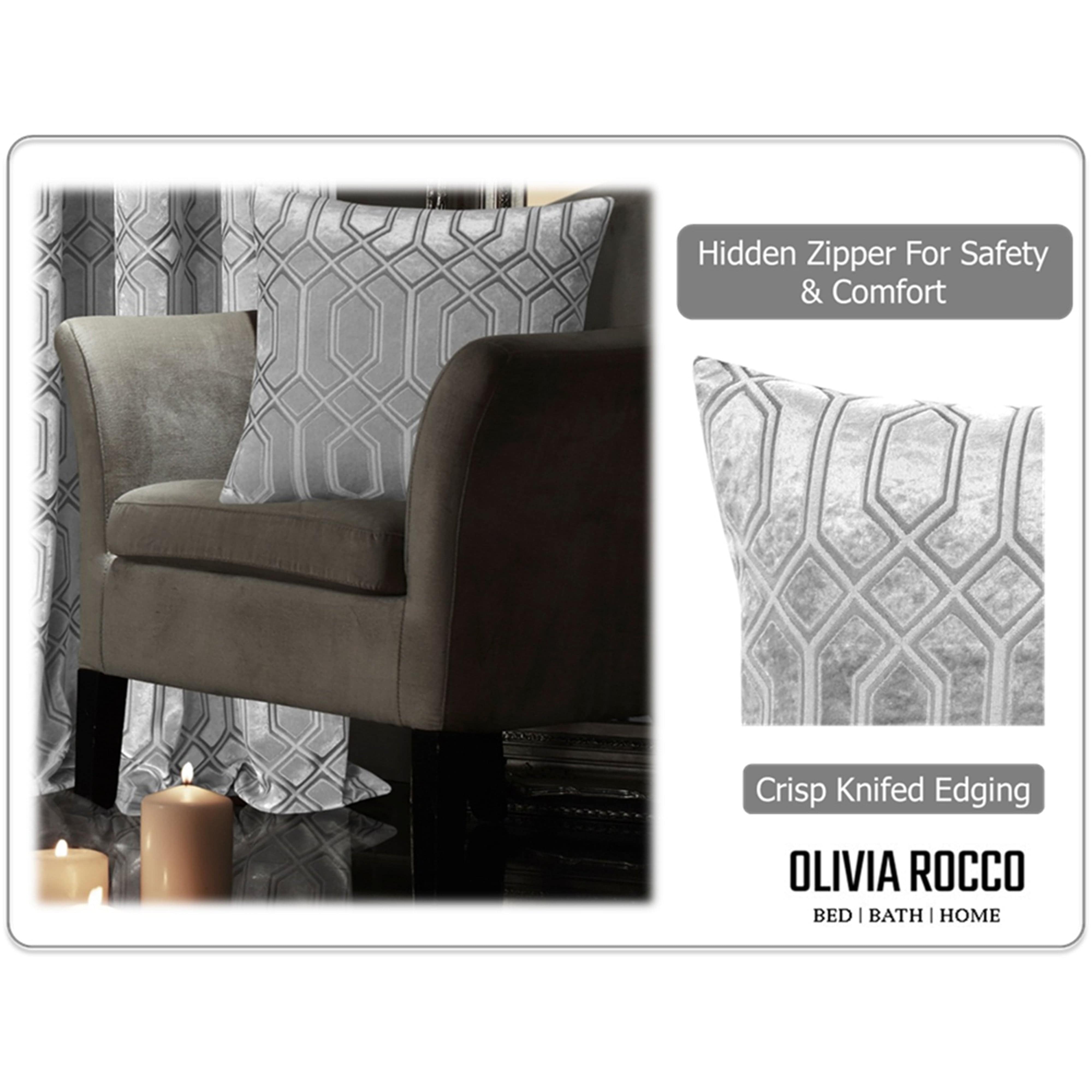 OLIVIA ROCCO Luxe Geo Velvet Cushion Covers 2 Pack Grey Geometric Textured Decorative Cushions For Sofa Bed And Living Room