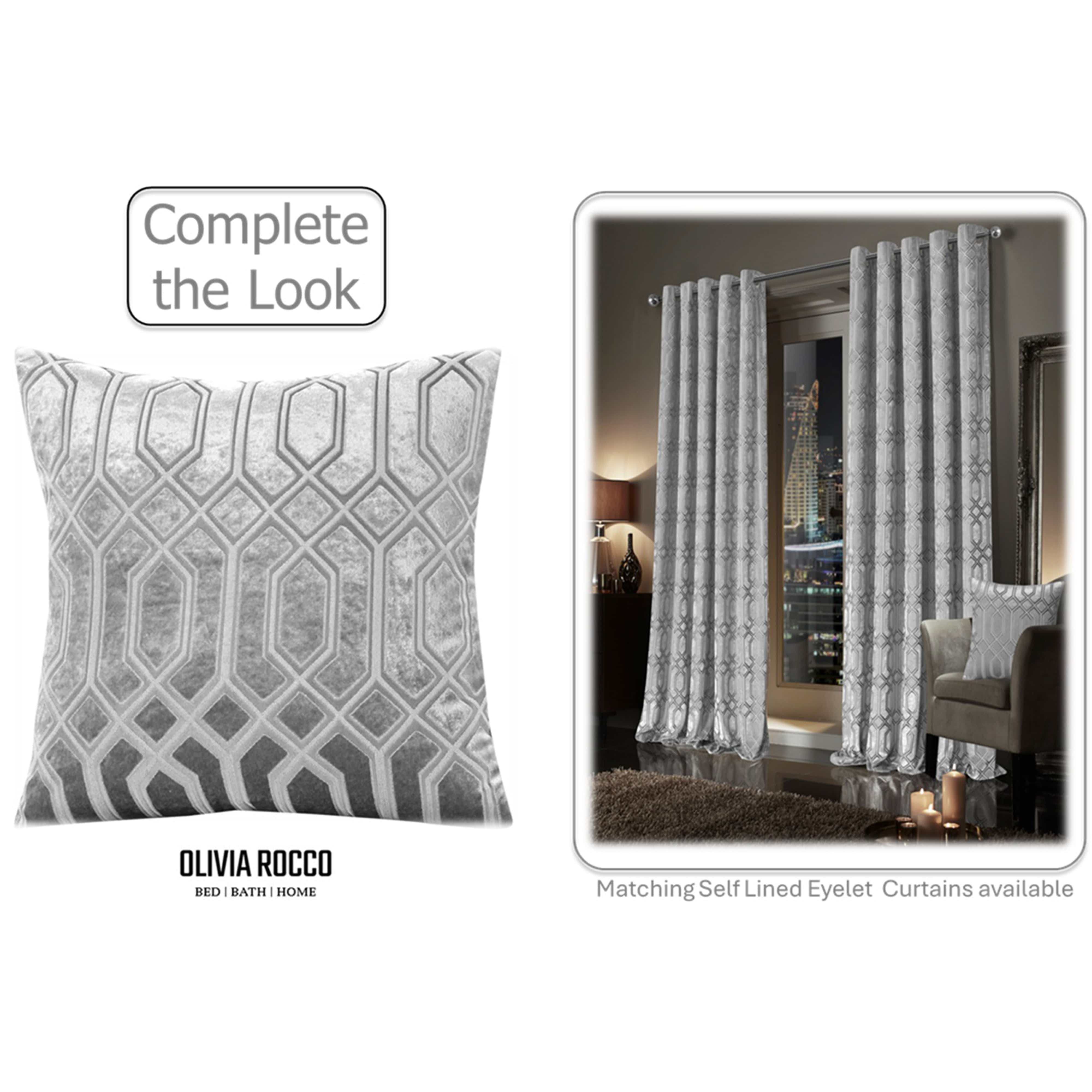 OLIVIA ROCCO Luxe Geo Velvet Cushion Covers 2 Pack Grey Geometric Textured Decorative Cushions For Sofa Bed And Living Room