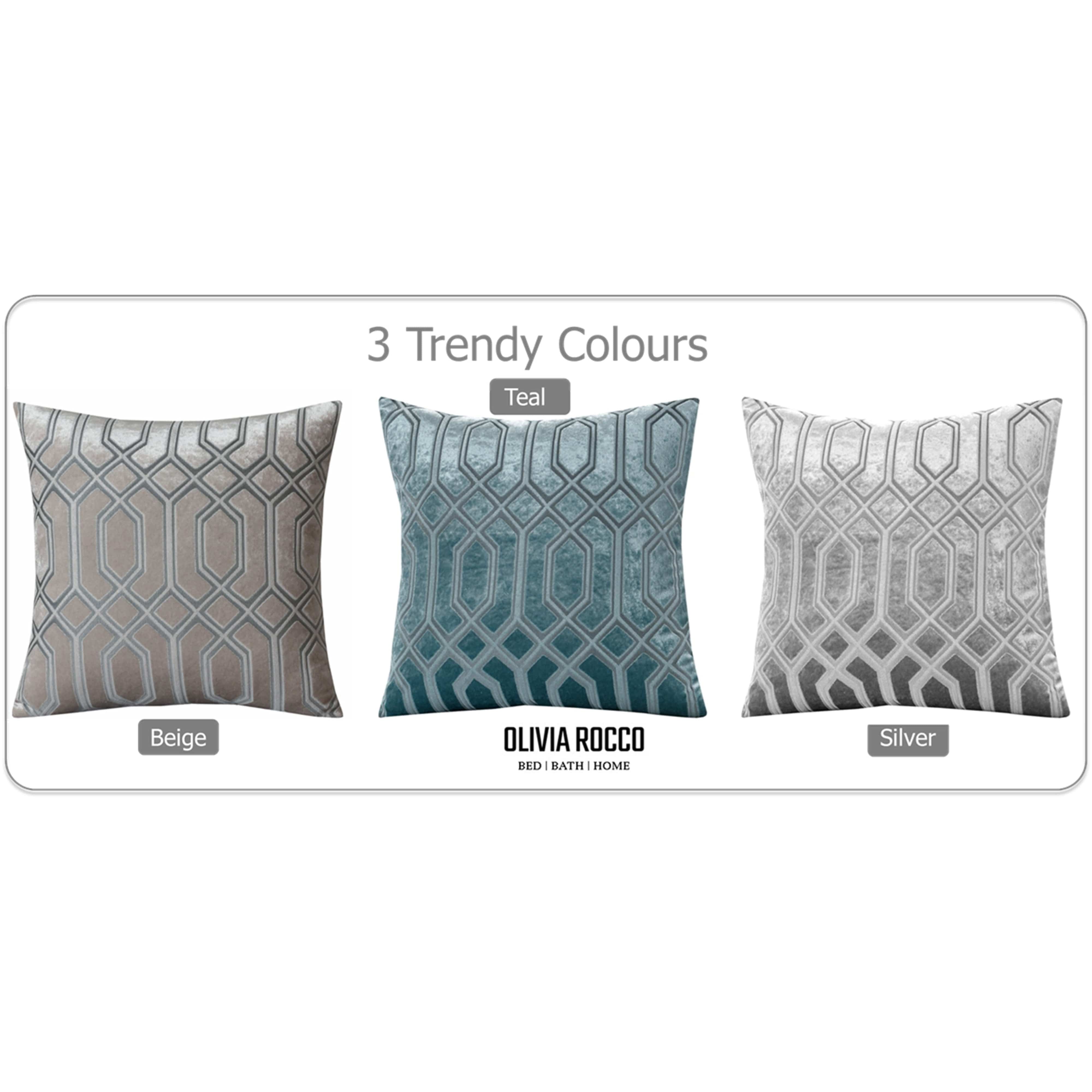 OLIVIA ROCCO Luxe Geo Velvet Cushion Covers 2 Pack Grey Geometric Textured Decorative Cushions For Sofa Bed And Living Room