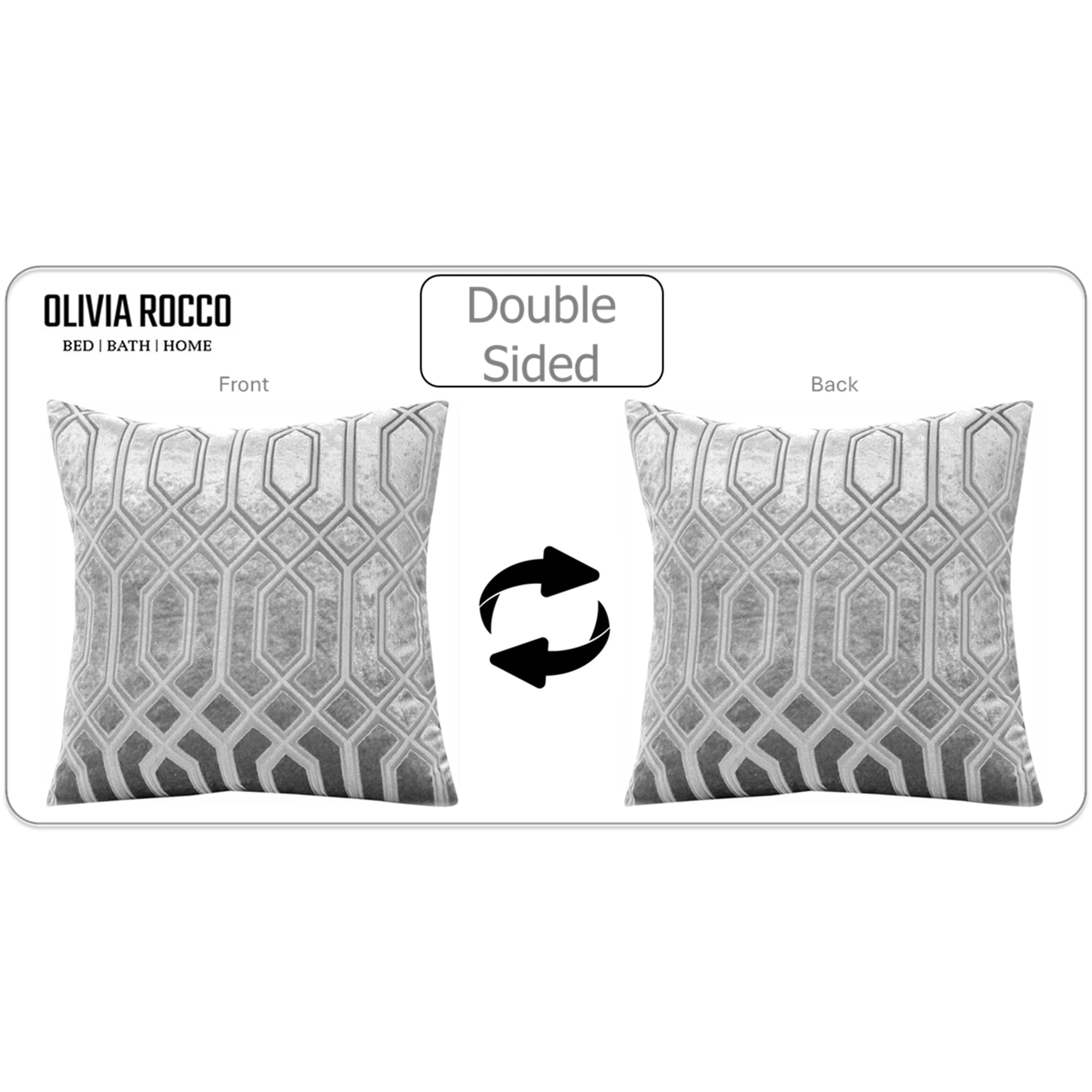 OLIVIA ROCCO Luxe Geo Velvet Cushion Covers 2 Pack Grey Geometric Textured Decorative Cushions For Sofa Bed And Living Room