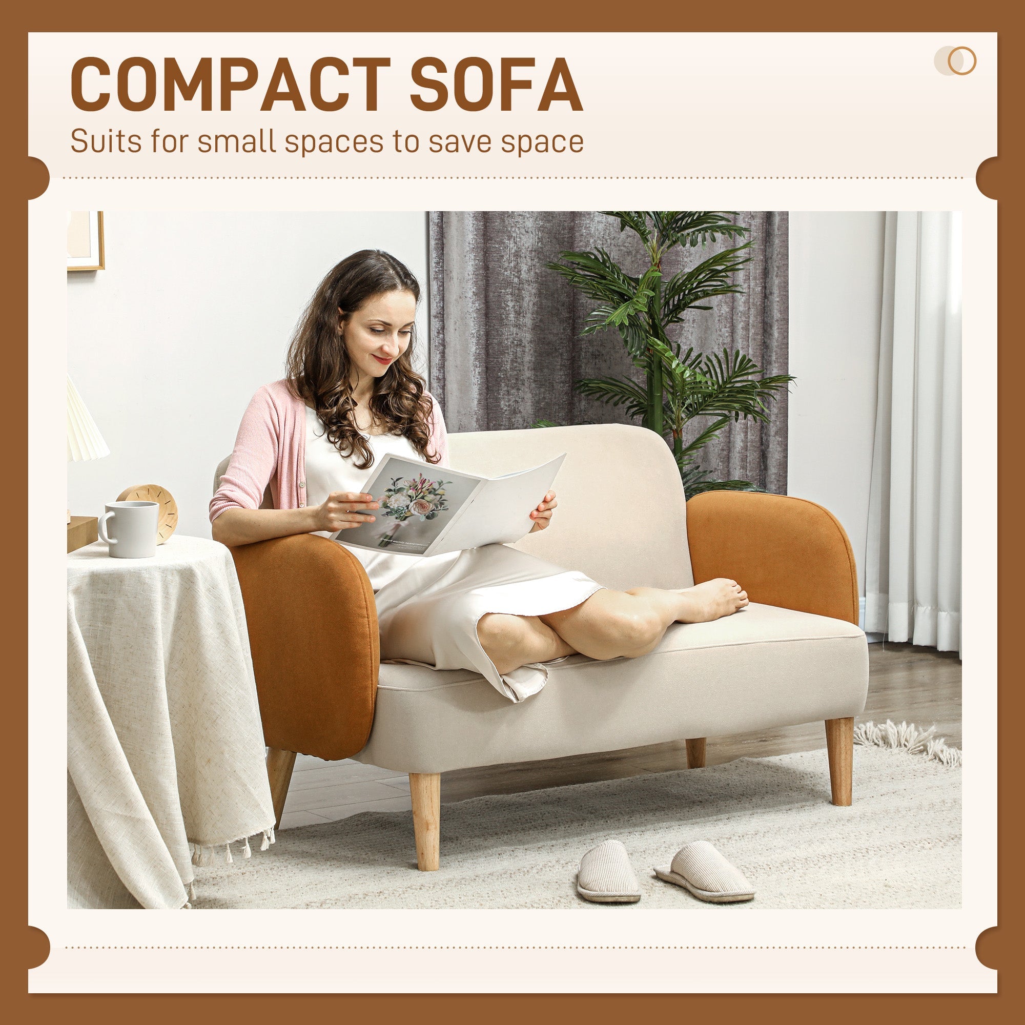 HOMCOM Modern 2 Seater Sofa w/ Rubber Wood Legs 130 x 74 x 76cm