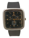 Clasico Mens Ladies Water Resistant Square Silver Case Black Dial Black Rubber Strap Watch
