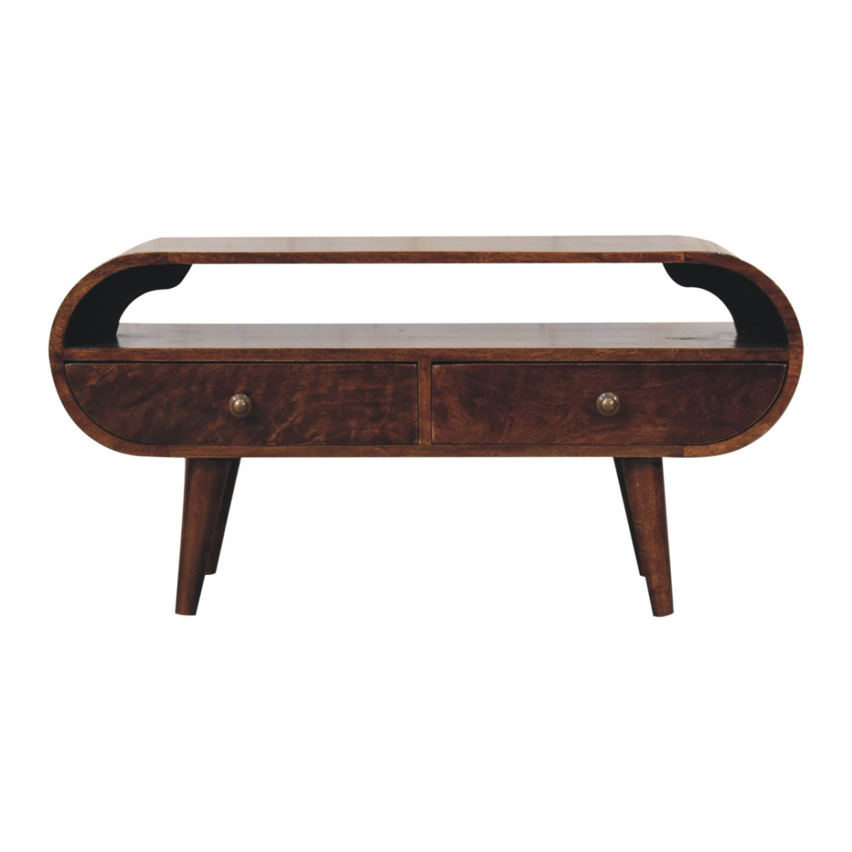 Artisan Furniture Solid Wood California Walnut Circular TV Stand, Brown, 2 Drawers and 1 Shelf