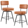 2 Pcs Brown PU Swivel Bar Stools with Removable Backrest & Double-Layer Seat, Metal Legs