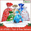30pcs Christmas Gift Bags Santa Printed Packaging Xmas Treat Foil Drawstring Bag