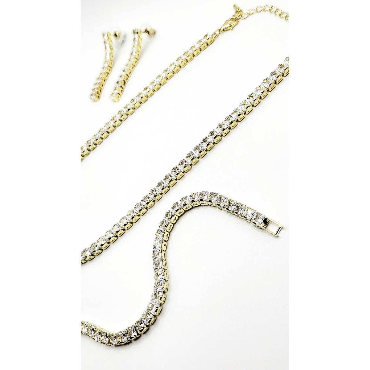 Square Cut Crystal Tennis Necklace Trio Set