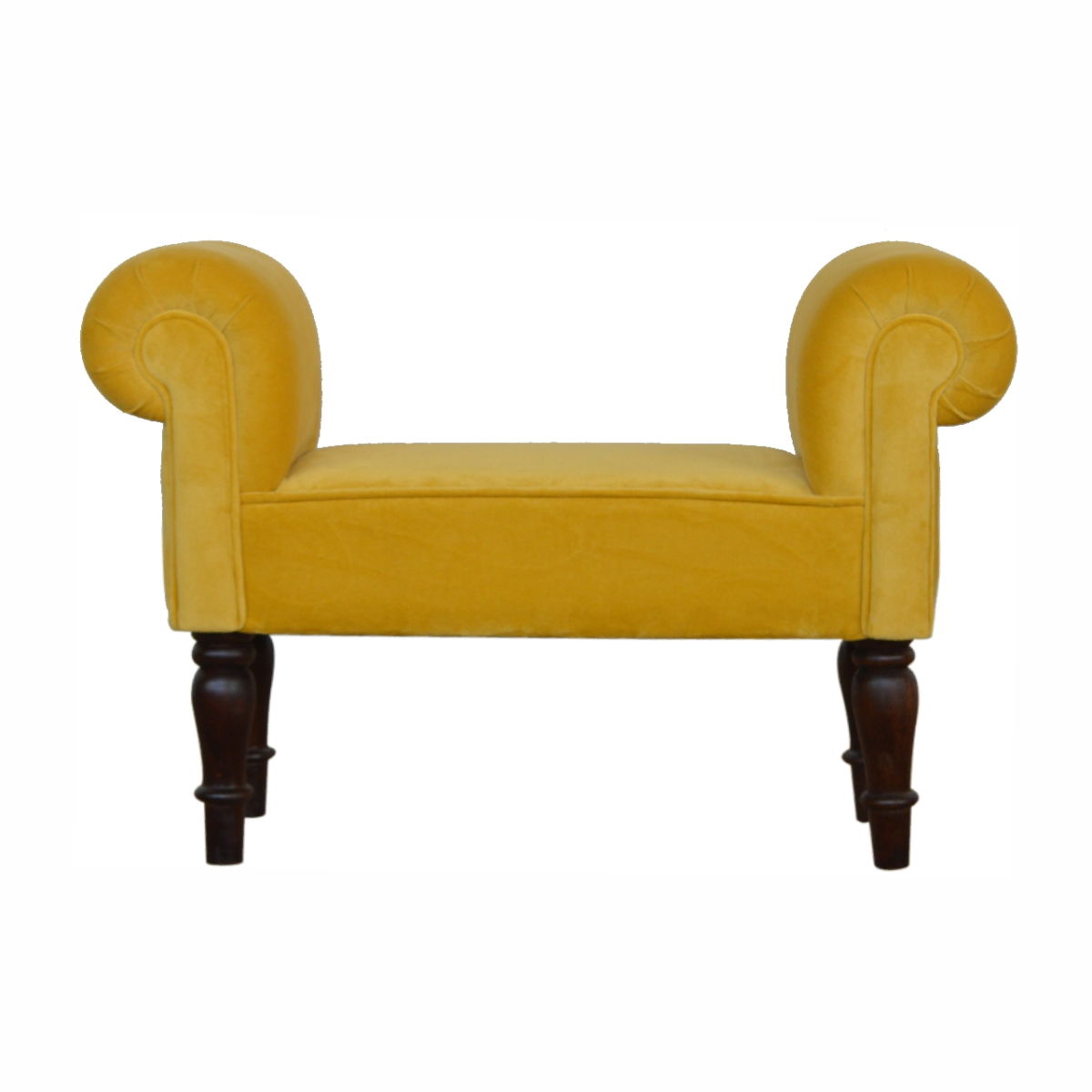 Artisan Furniture Solid Wood Mini Mustard Velvet Bench