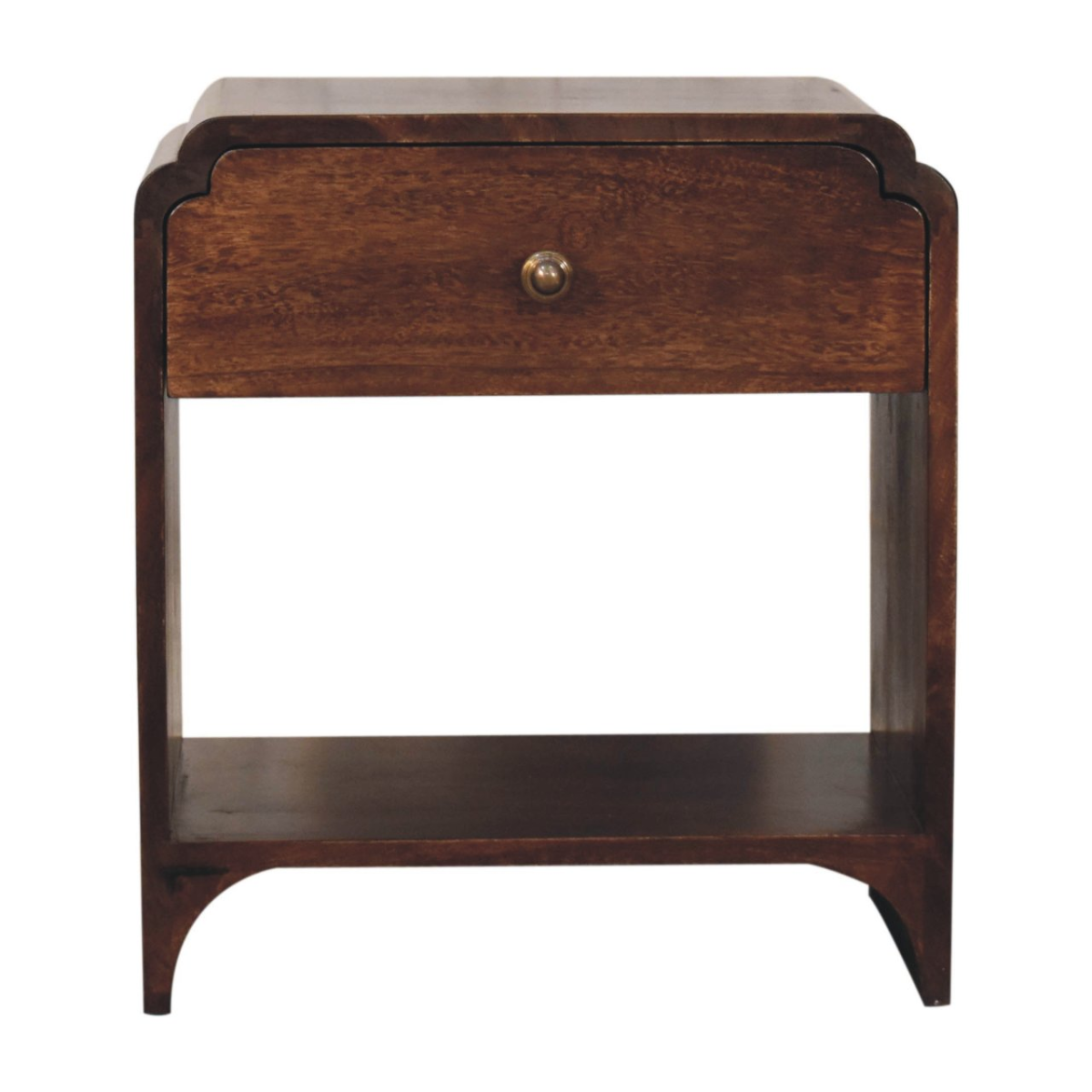 Artisan Furniture Solid Wood California Walnut Newton Bedside, 1 Drawer and Open Shelf, Dark Brown