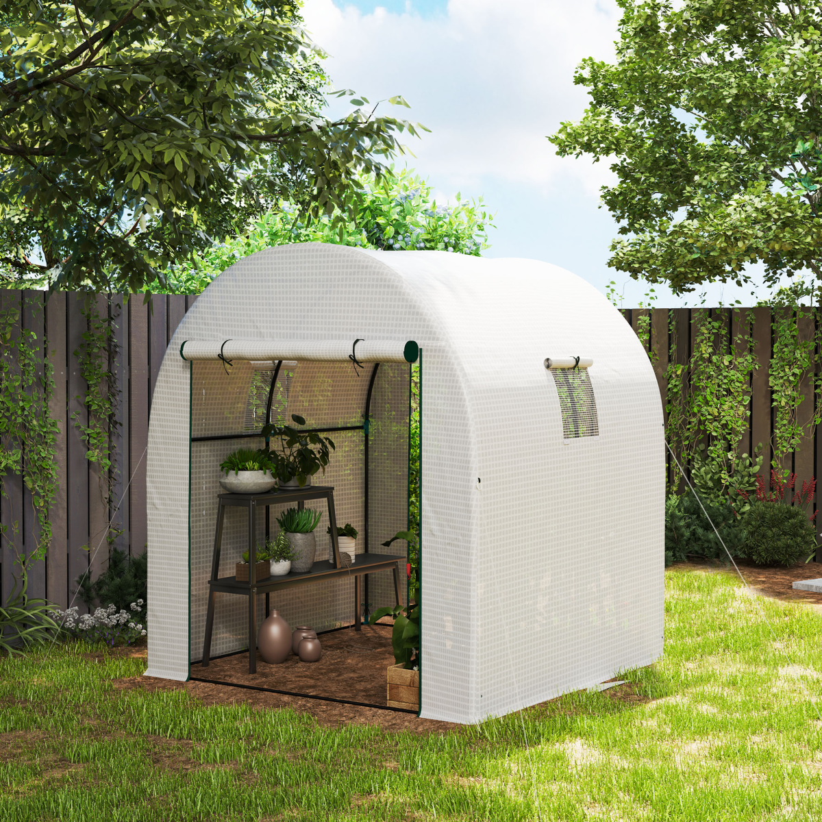Polycarbonate Greenhouse, Walk-in Green House with Adjustable Roof Vent