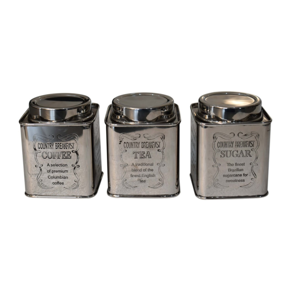 Artisan Furniture Storage Jars - Chrome Kitchen Set of 3, Chrome Finish