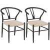HOMCOM Weave Dining Chairs Set of 2 with Y-Shaped Backrest Hemp Seat Black
