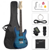 GST Stylish H-H Pickup Tiger Stripe Electric Guitar Kit with 20W AMP Bag Guitar Strap Blue