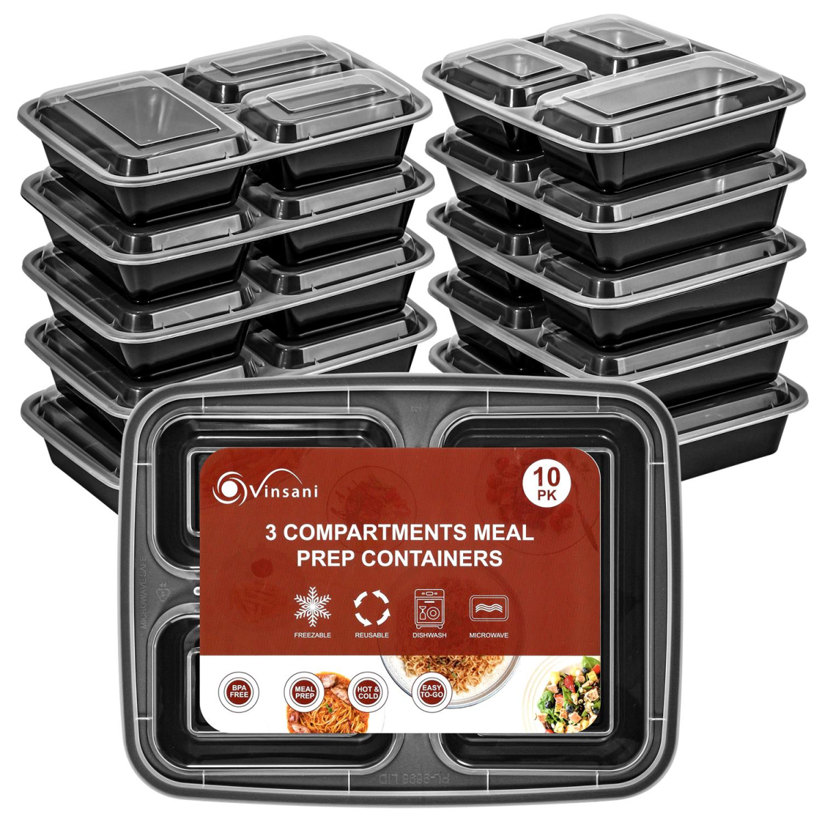 VINSANI 20pk 3 COMPARTMENTS MEAL PREP CONTAINERS 1010477
