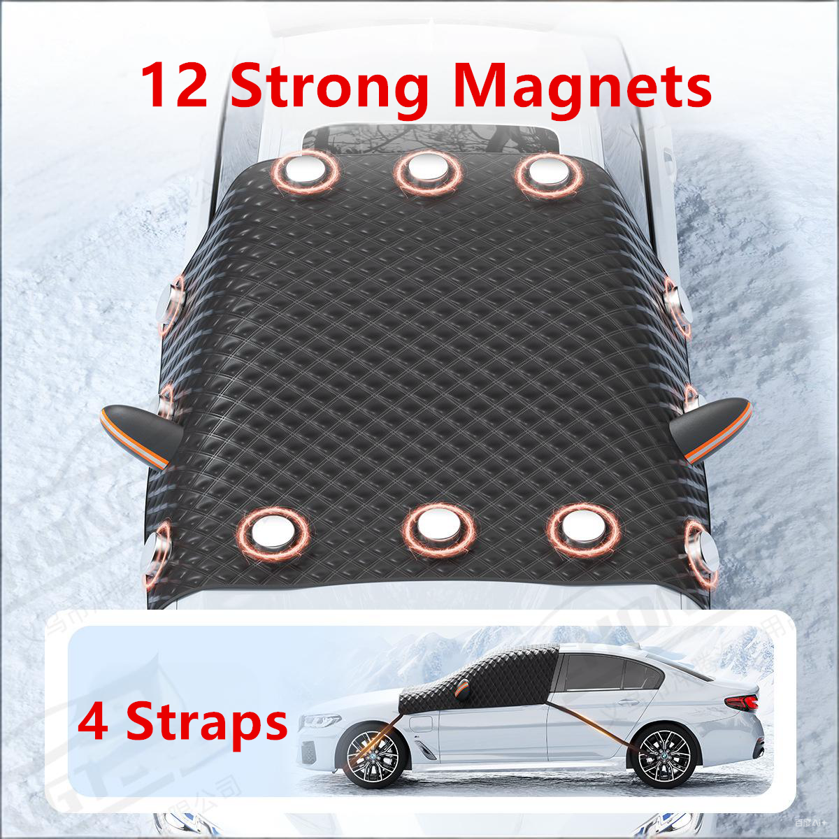 Car Windshield Snow Cover Window Mirror Magnetic Protector Cover Black