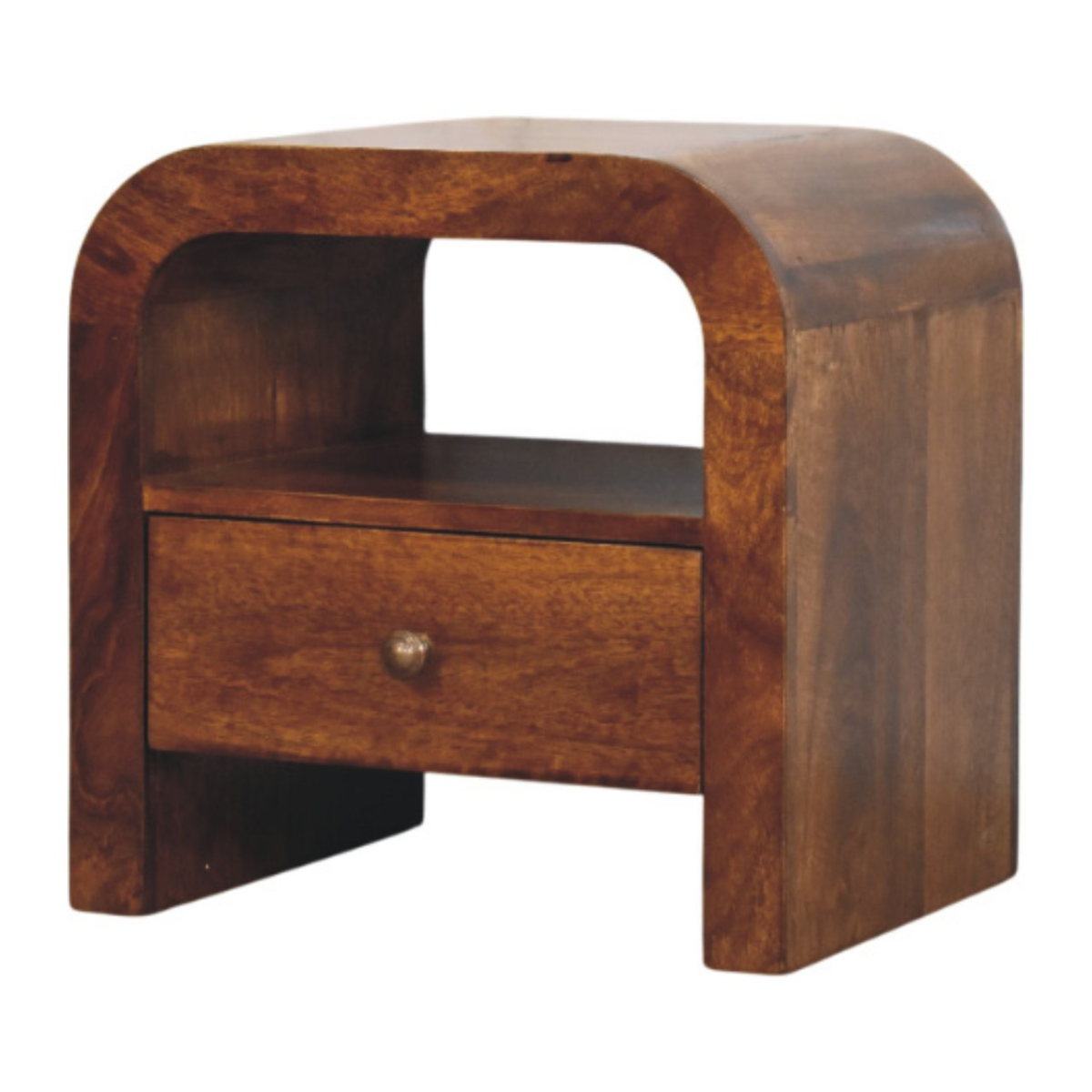 Artisan Furniture Solid Wood Darcy Chestnut Nightstand, 1 Drawer and Open Shelf, Dark Brown
