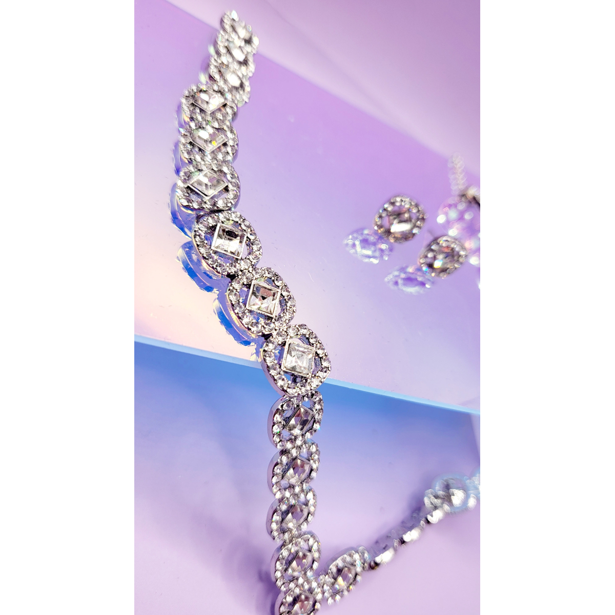Square Crystal Trio Necklace, Earrings & Bracelet