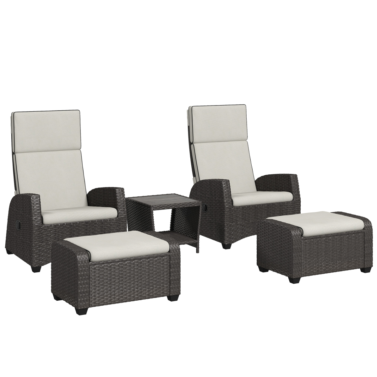 Outsunny 5 PCs Rattan Garden Furniture Set with Reclining Chairs, Brown