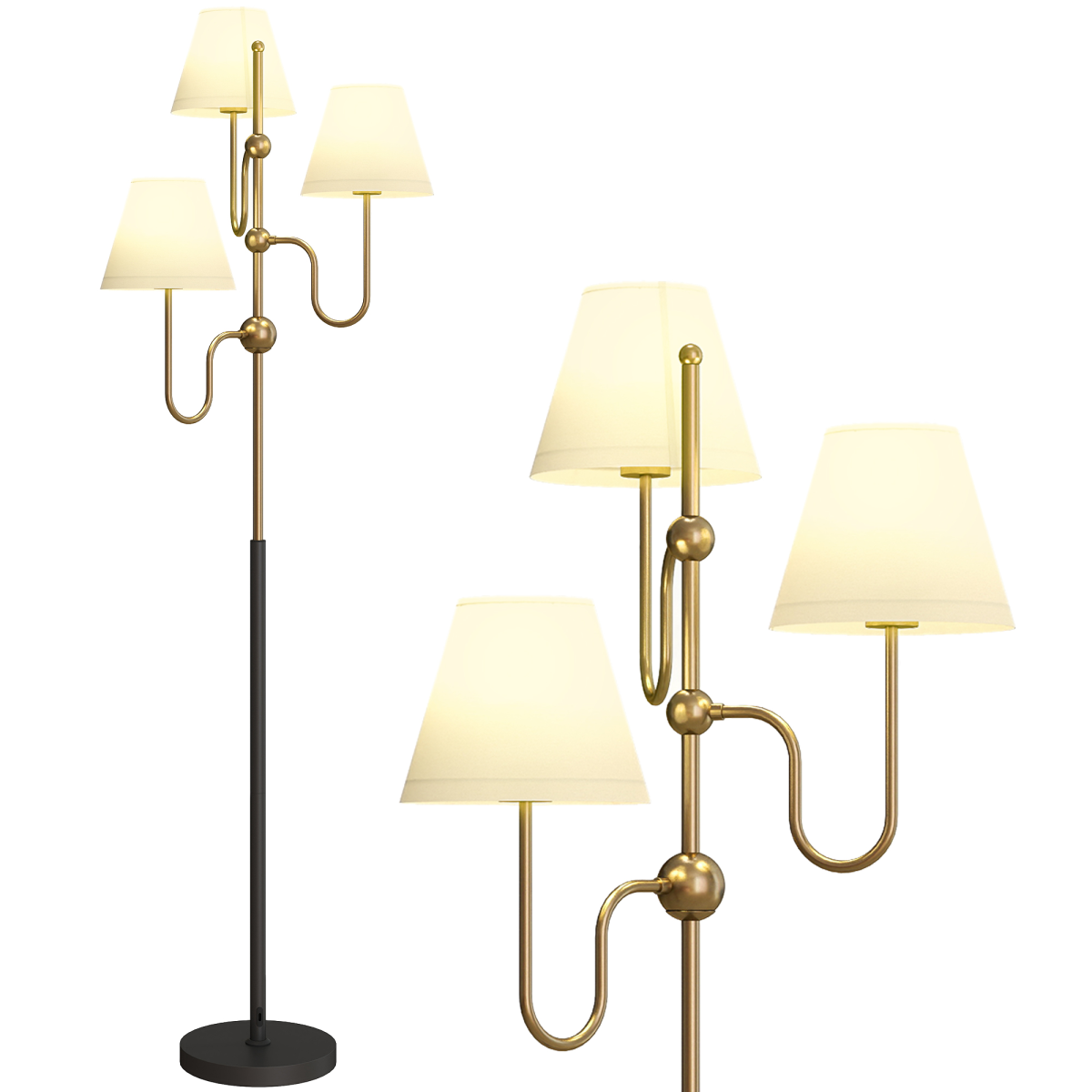 HOMCOM 3-Light Floor Lamp, 165 cm Tall Standing Lamp with Foot Switch