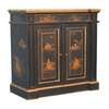 Artisan Furniture Solid Wood Oriental Hand-Painted Wine Cabinet, Black, 2 Doors