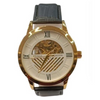 NY London Mens Automatic Dial Analogue Gold/White with Black Leather Strap Watch