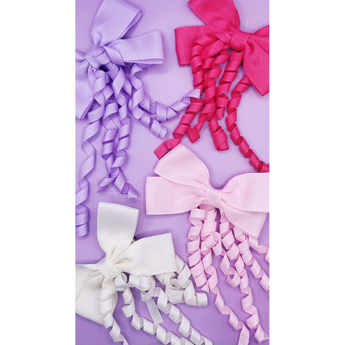 Pastel Curly Hair Bow Tassel Clip Slide Pack of 24