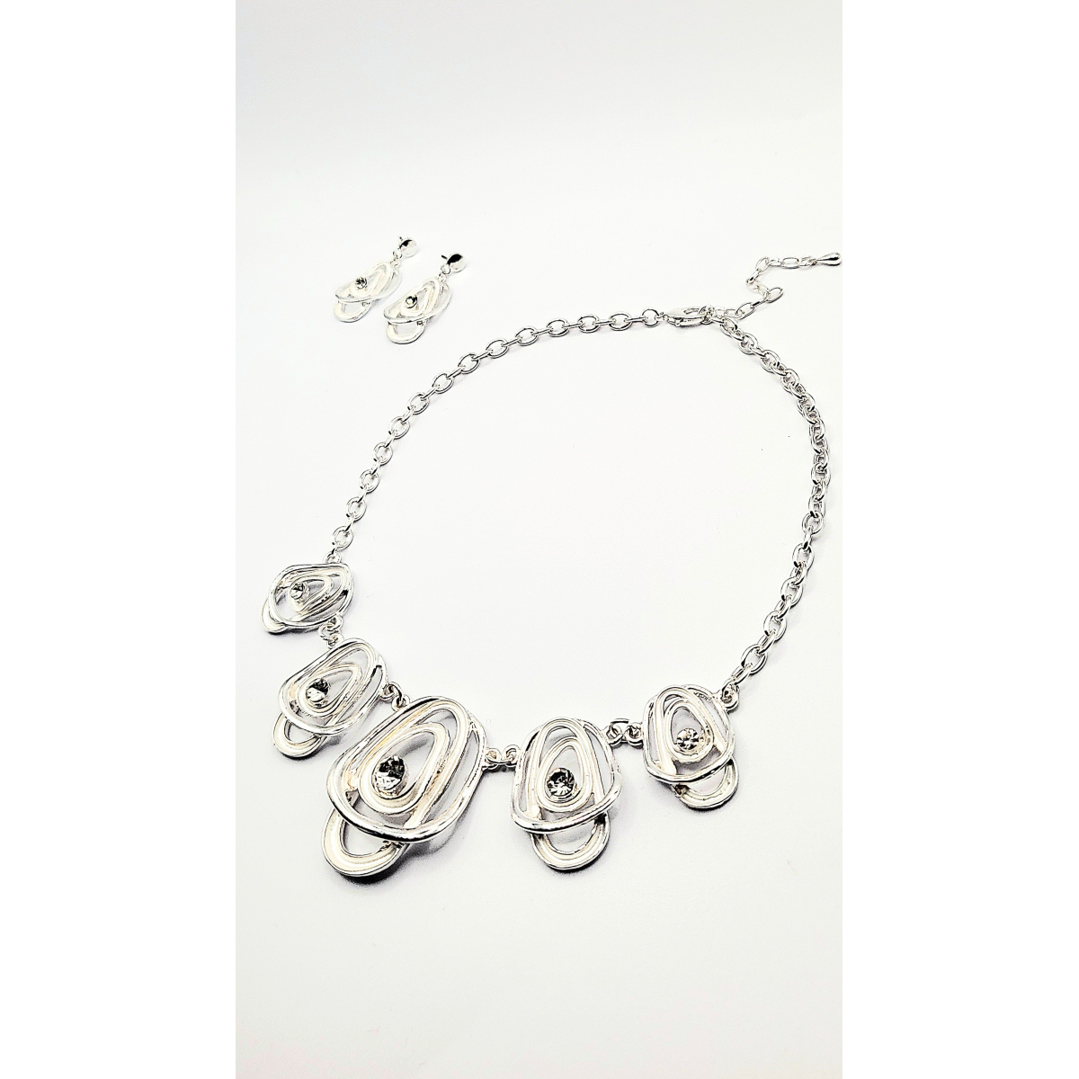 Abstract Layered Crystal Necklace & Earrings Set