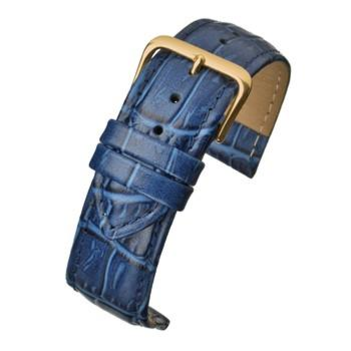 Blue Padded Crocodile Grain Leather  Watch Strap 16mm