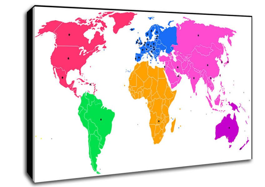 Map n Stars Of The World Canvas Wall Art - Zestio